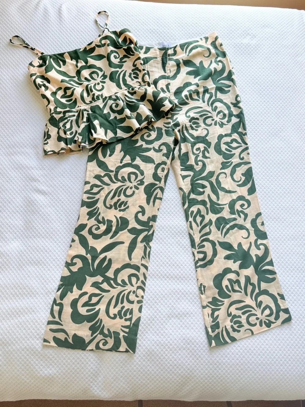Misa Los Angeles Trista Peplum Matching set, Cream & Green | Large